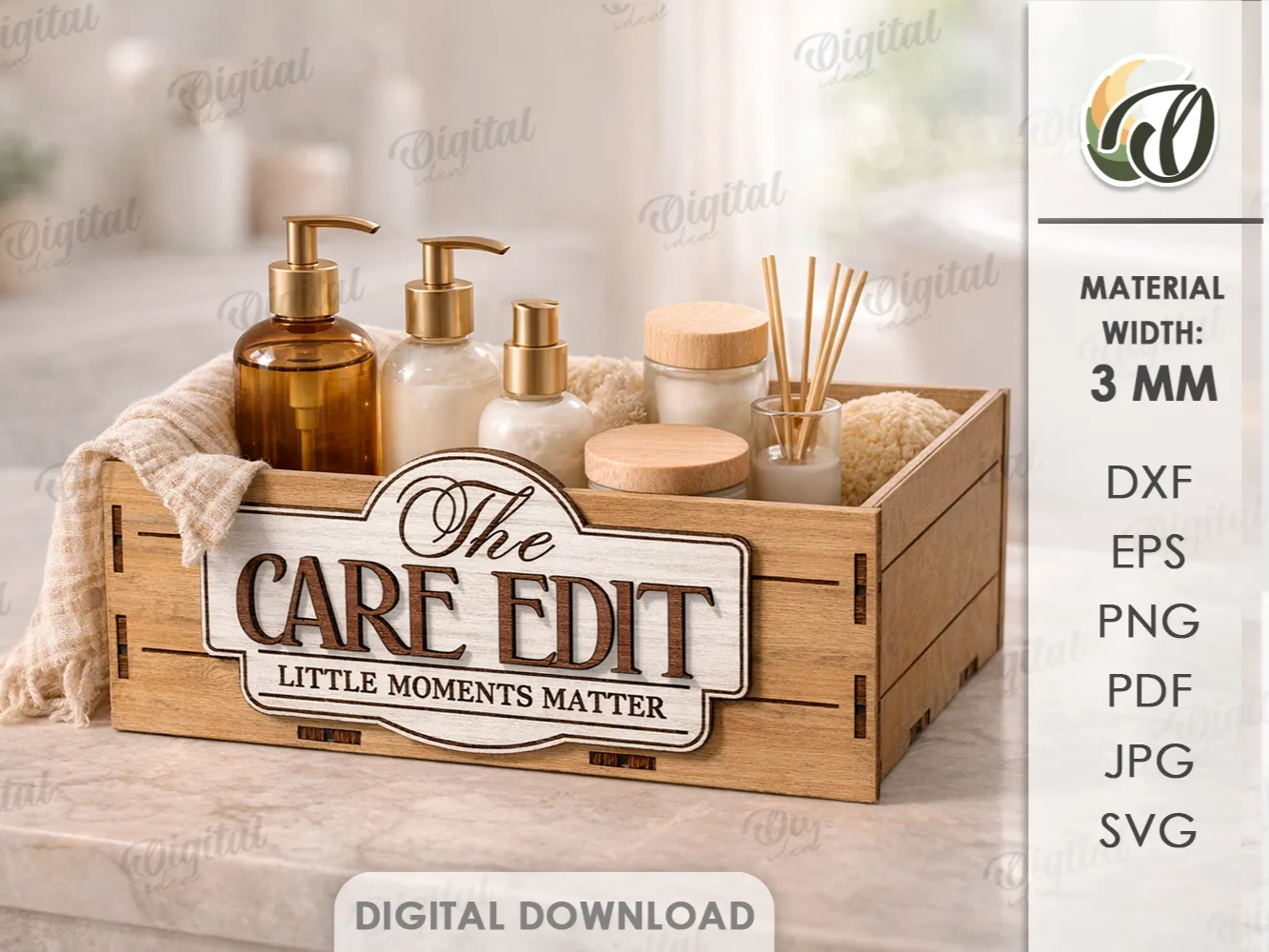 Organisateur de salle de bain 3D – boîte à maquillage boho à découper au laser, panier de rangement en bois, caddy soin de soi idée de cadeau d'anniversaire pour sa femme