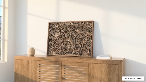 [Laser cut and engrave] Intricate Layered Wooden Wall Art with Floral Paisley Patterns
