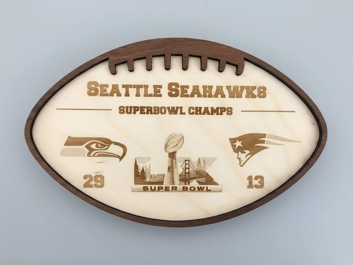Laser Engraved Seattle Seahawks Super Bowl Champs Football Plaque sports party decoration design