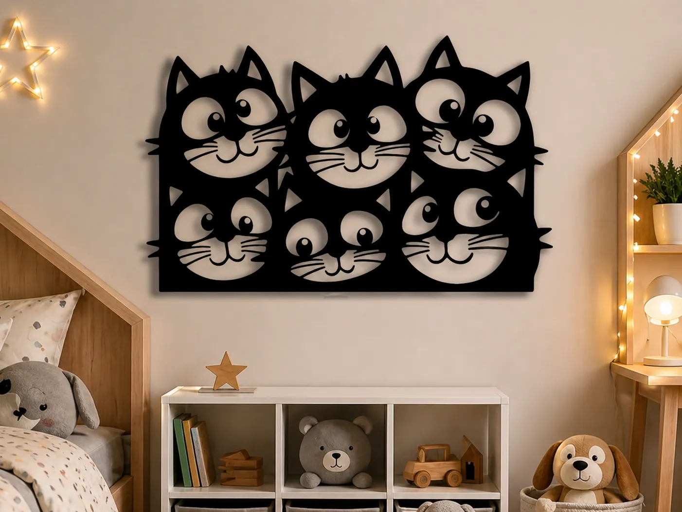 漫画風の猫の顔ウォールアート