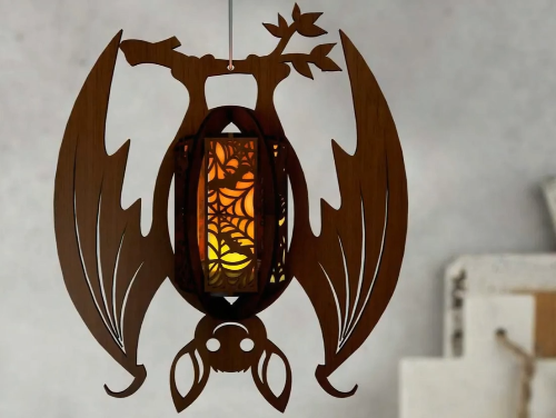 [Laser cut and engrave] Halloween Inverted Bat Candle Holder, Lantern