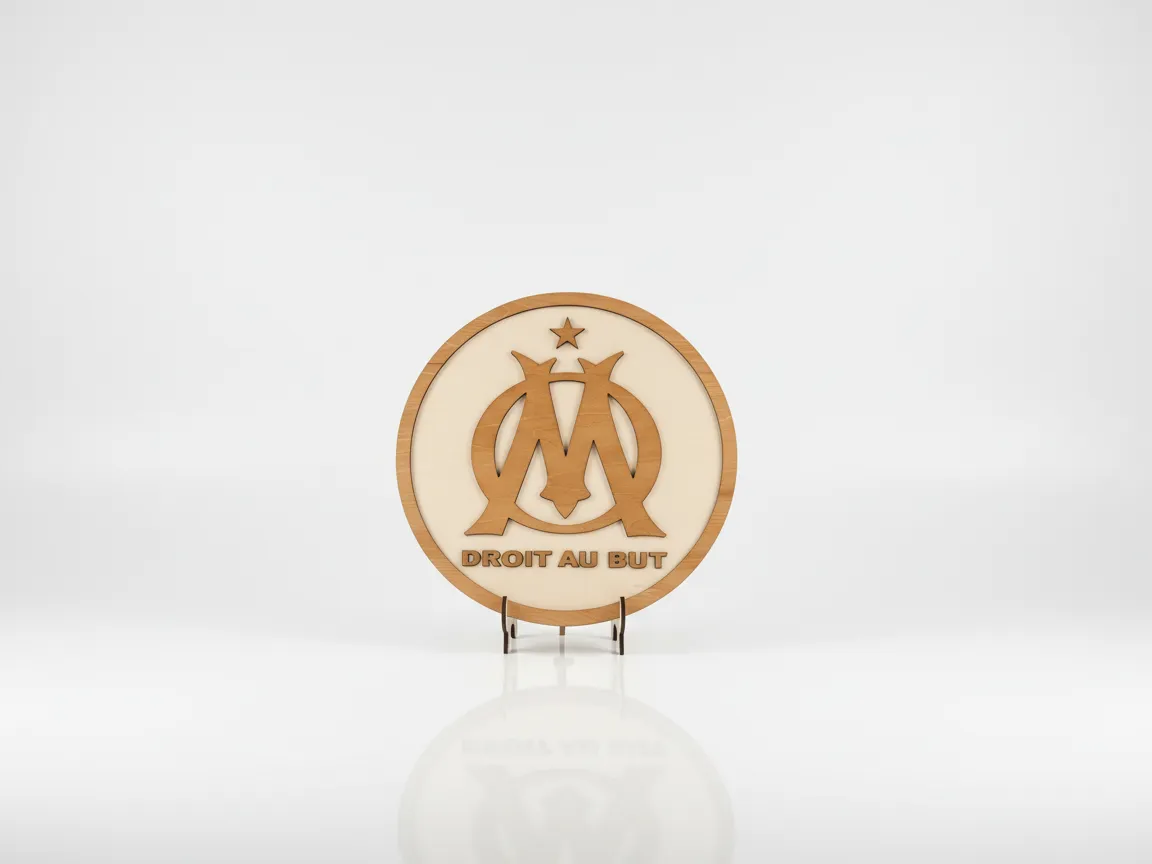 Laser Cut Wooden Marseille Football Club Logo with Droit Au But Text sports logo design