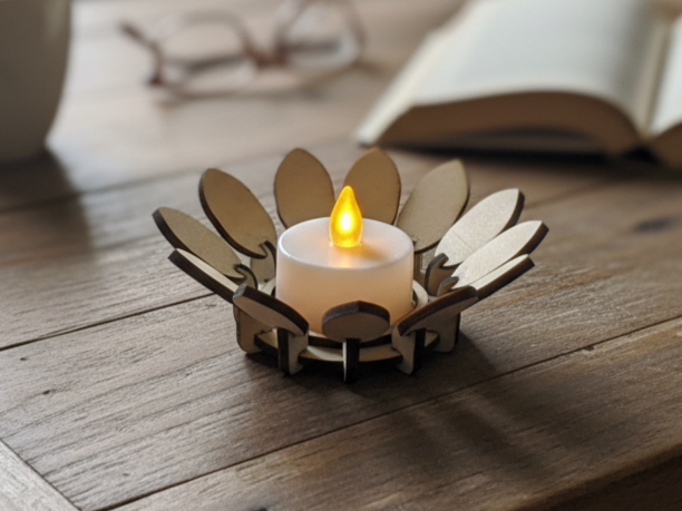 Laser Cut Wooden Flower Tea Light Candle Holder wooden flower design