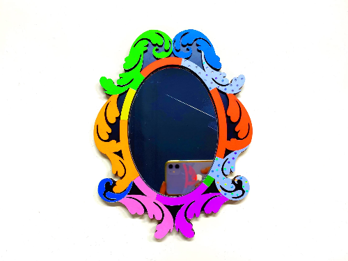 [Laser cut and engrave] Colorful Laser Cut Decorative Wall Mirror with Ornate Frame