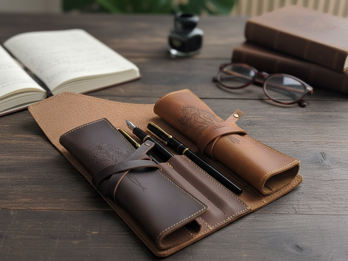 Custom-Pattern Leather Pen Roll gift idea