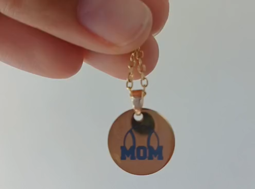 [Laser cut and engrave] Gold Baseball Mom Pendant Necklace with Engraved Design