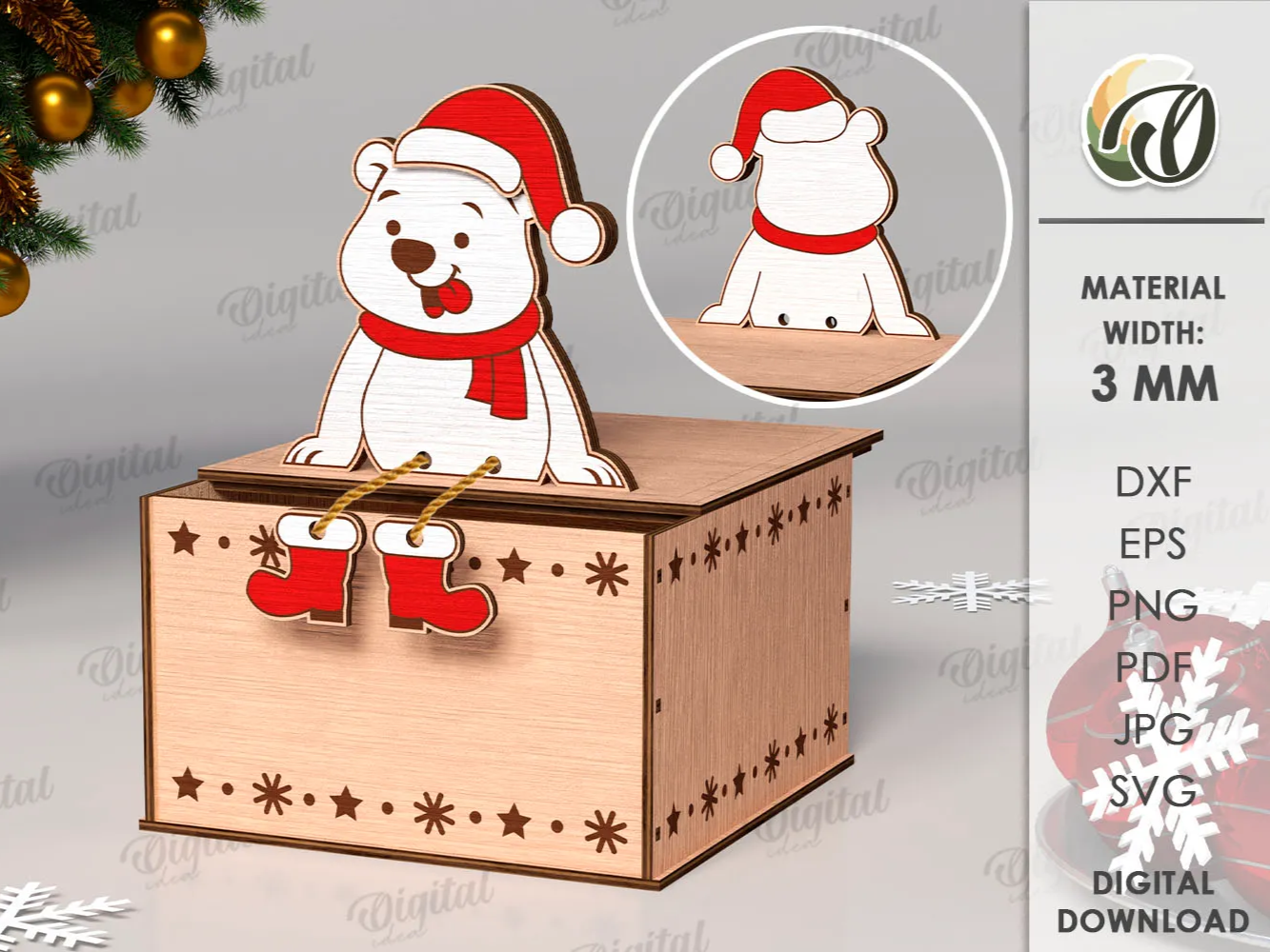 3D-Weihnachts-Geschenkboxen mit Figur obendrauf. Lasergeschnittene Geschenkbox. Süßigkeitenhalter. Xmas-Aufbewahrungs-SVG. Lustige Weihnachtsfigur. Santa-Bär Weihnachts-Geschenkkorb-Idee