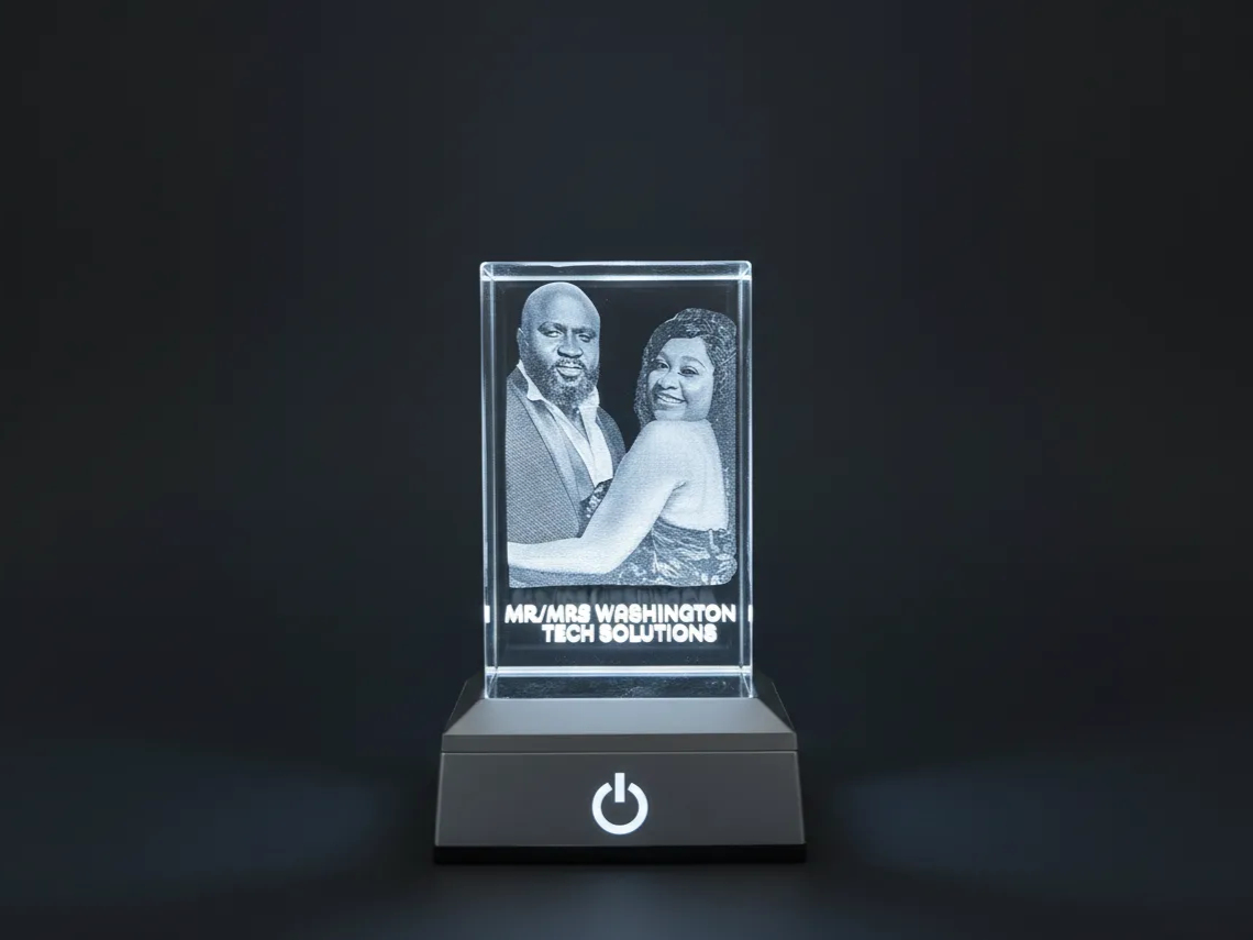 LED Crystal Photo Block with Custom Text Base personalized photo gift design