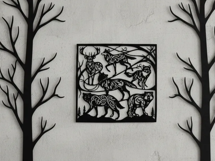 Woodland animal silhouette wall art square panel