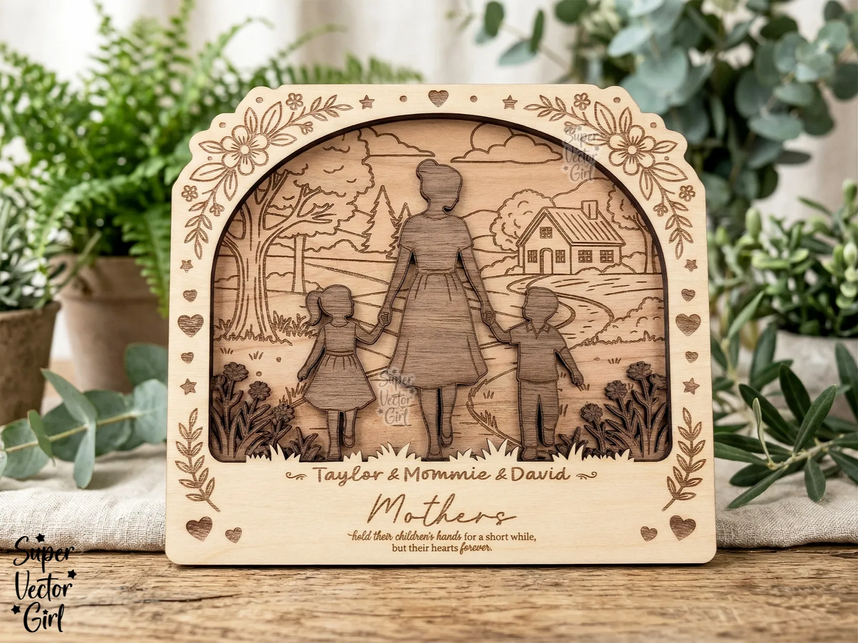 Mother Holding Children's Hands Layered Keepsake Plaque mother's day gift design