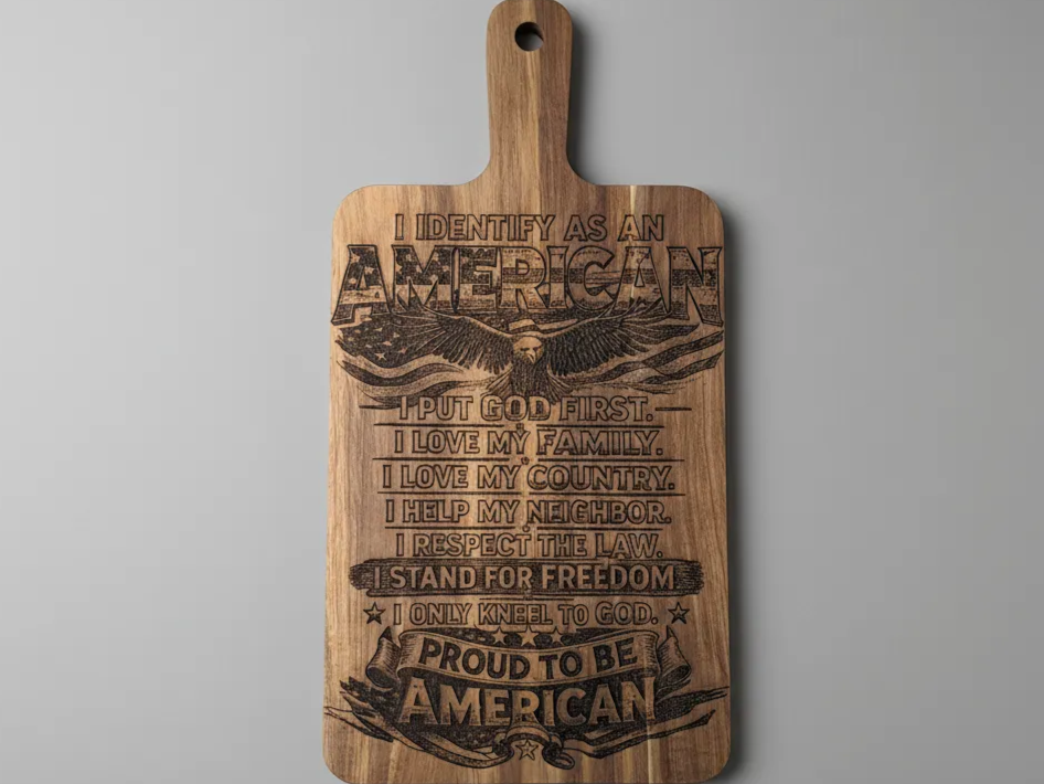 Laser Engraved American Patriotic Wooden Cutting Board — free patriotic laser/print project file on Atomm