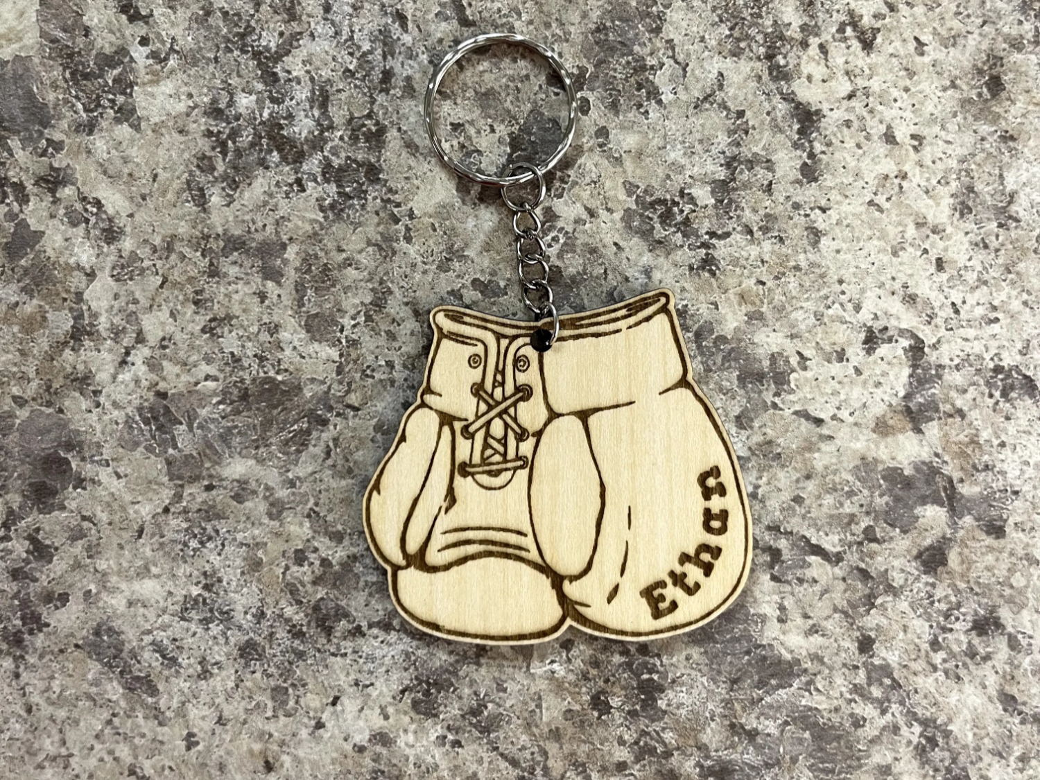 Wooden Keychains Boxing Gloves with name sports keychain design
