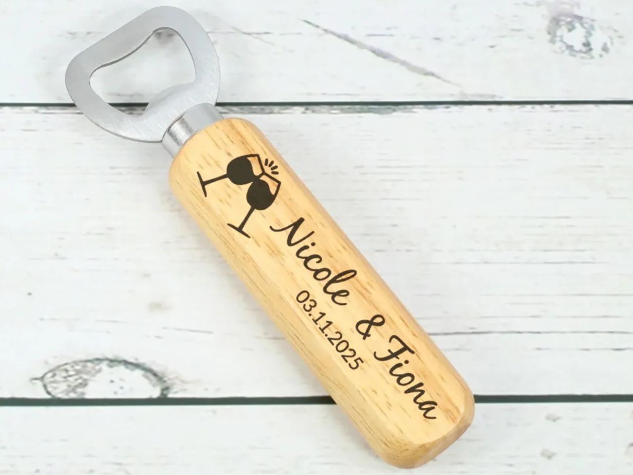 Personalized Wooden Handle Bottle Opener, Wedding with Name gift for him design