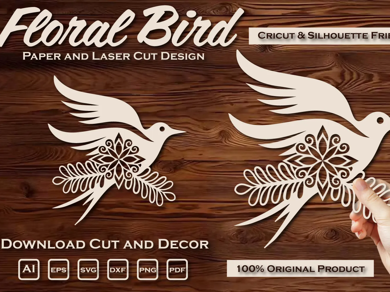 Floral Bird Paper Laser Cut Design for Cricut and Silhouette - Ready to ...