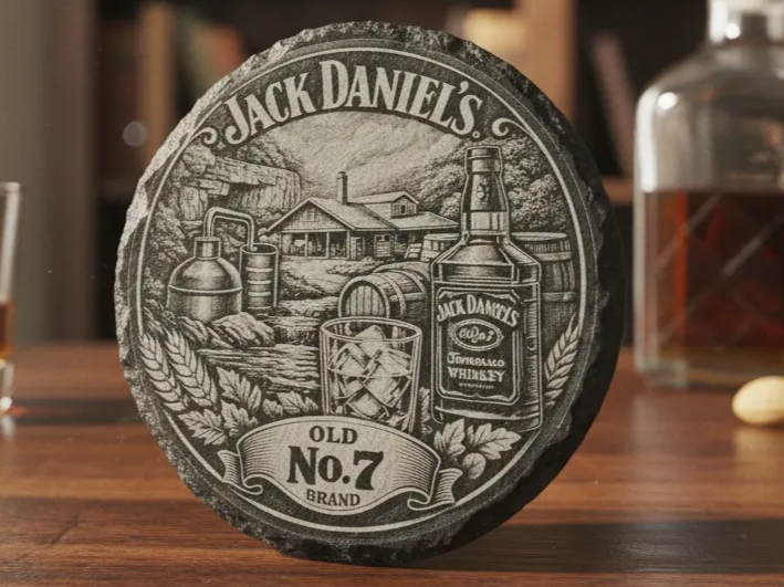 Jack Daniel's Round Slate Coaster with Distillery Scene boyfriend birthday gift idea