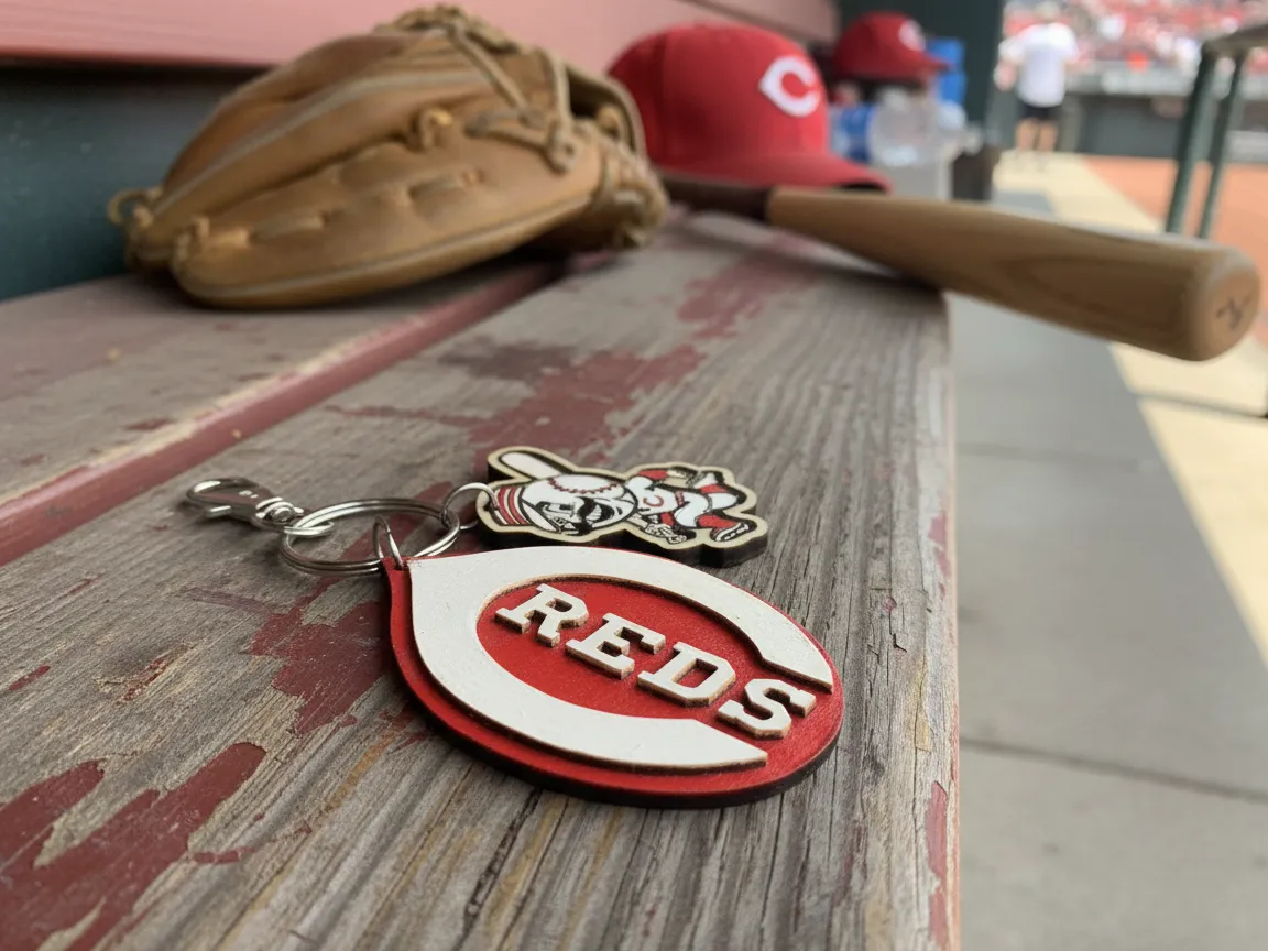 Laser Cut Cincinnati Reds Baseball Keychain with Mascot Charm sports keychain design