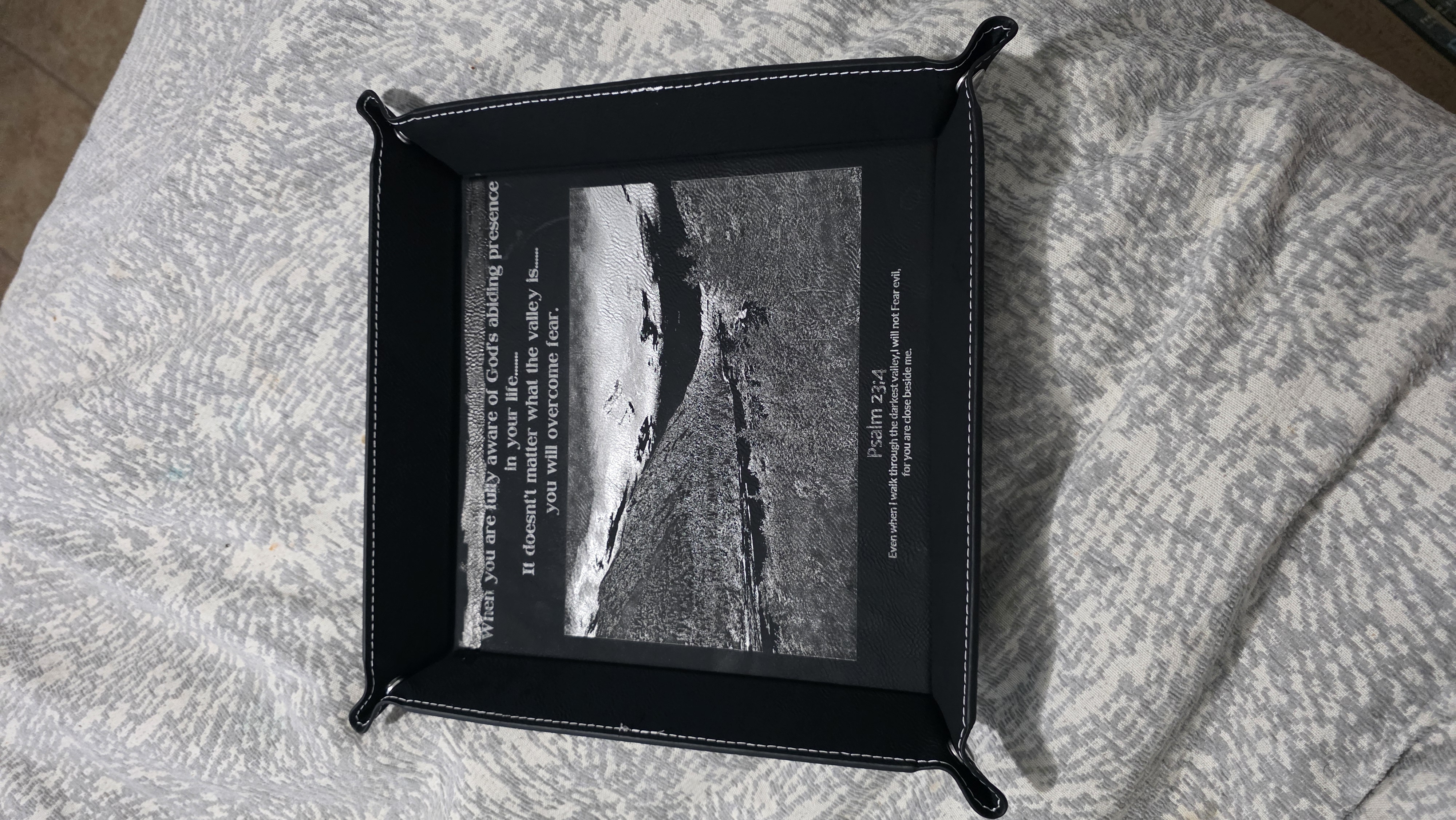 Leather Valet Tray with Custom Laser Engraved Mountain Design anniversary gift for him idea