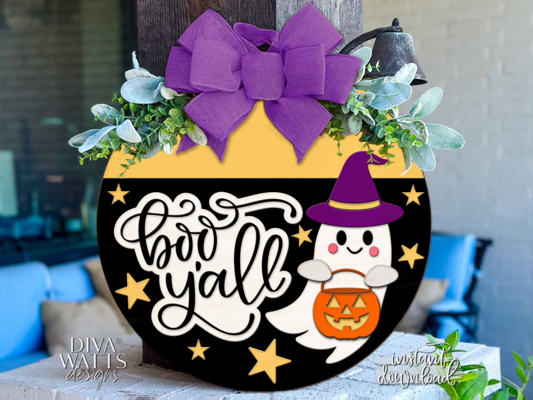 Boo Y’all Halloween SVG | Ghost Door Hanger Round Sign Laser Cut File ...