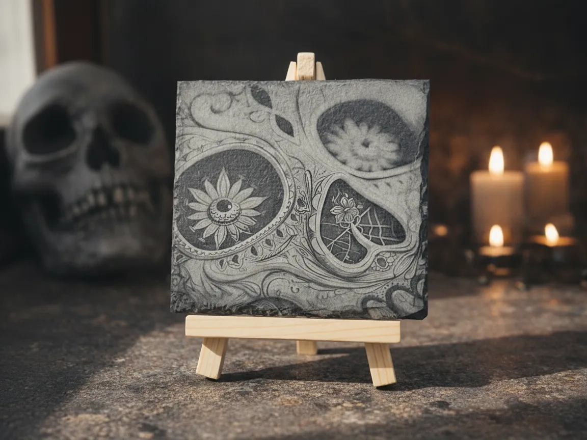 Slate Coaster – Skeleton Face Sugar Skull "Día de los Muertos" sugar skull dia de los muertos design
