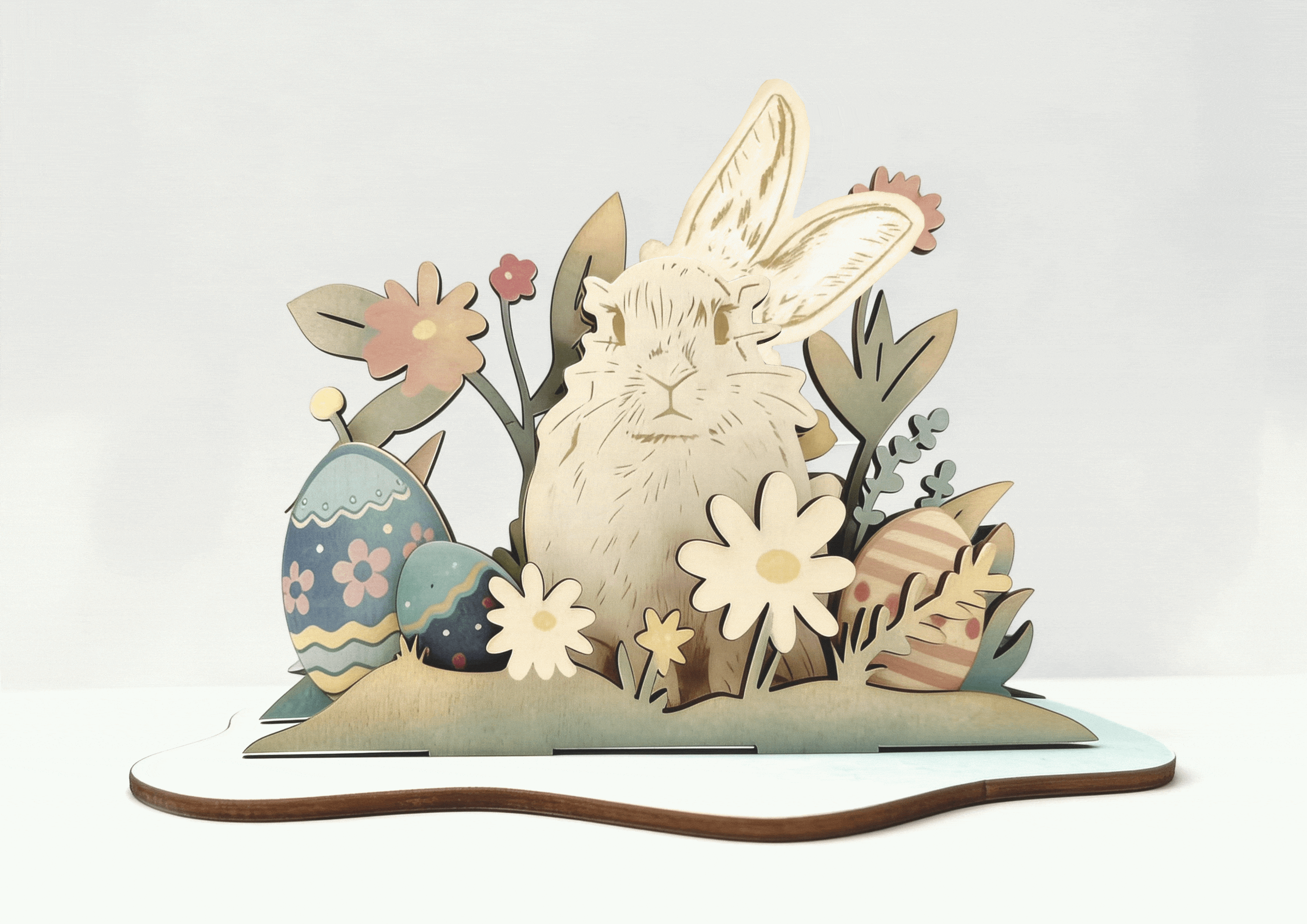 [Laser cut and engrave,Foil transfer] Laser Cut Easter Bunny and Eggs Table Decoration