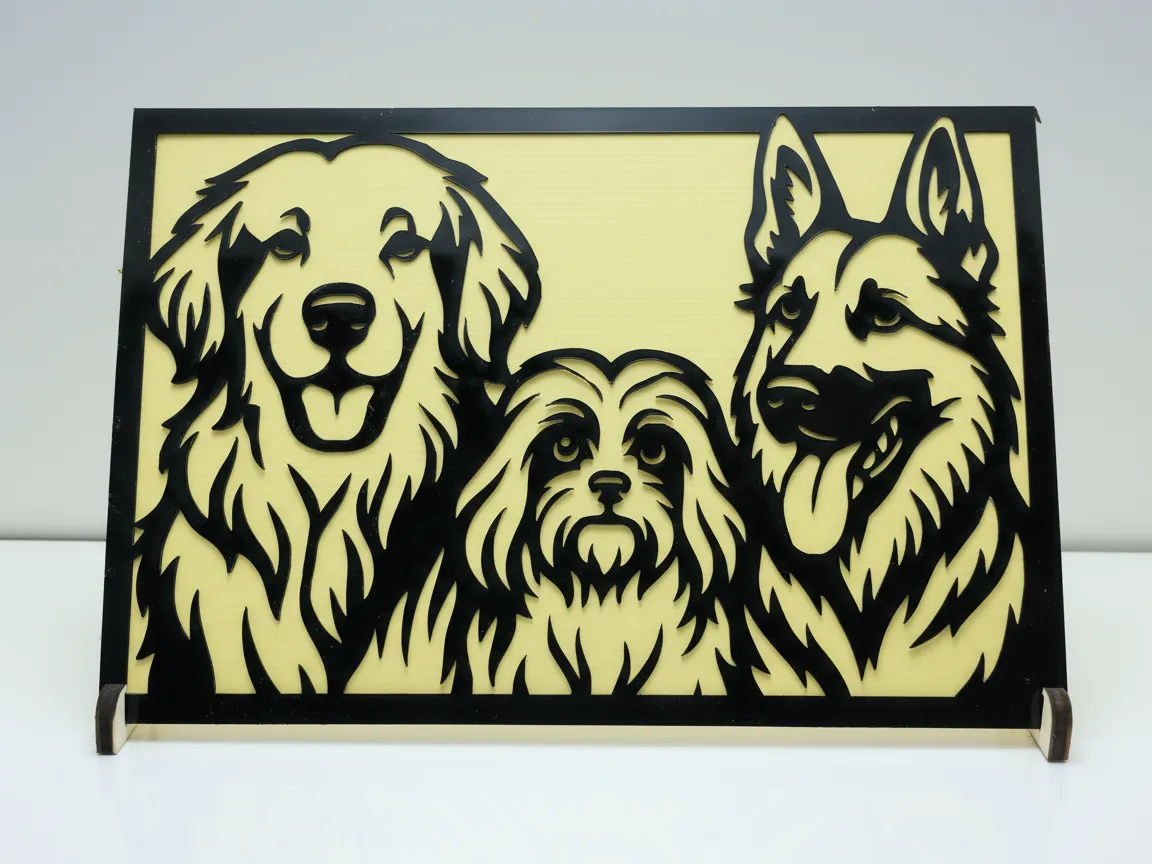 Three dog breeds silhouette wall art portrait