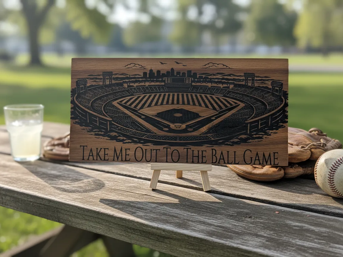 Cedar board baseball stadium aerial view wall art sports party decoration design