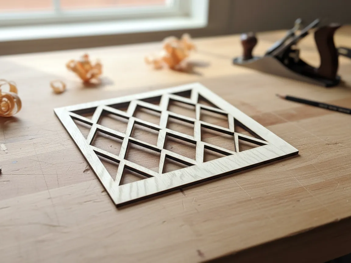 Pannello a traliccio in legno con motivo geometrico idea di progetto geometrico da taglio laser