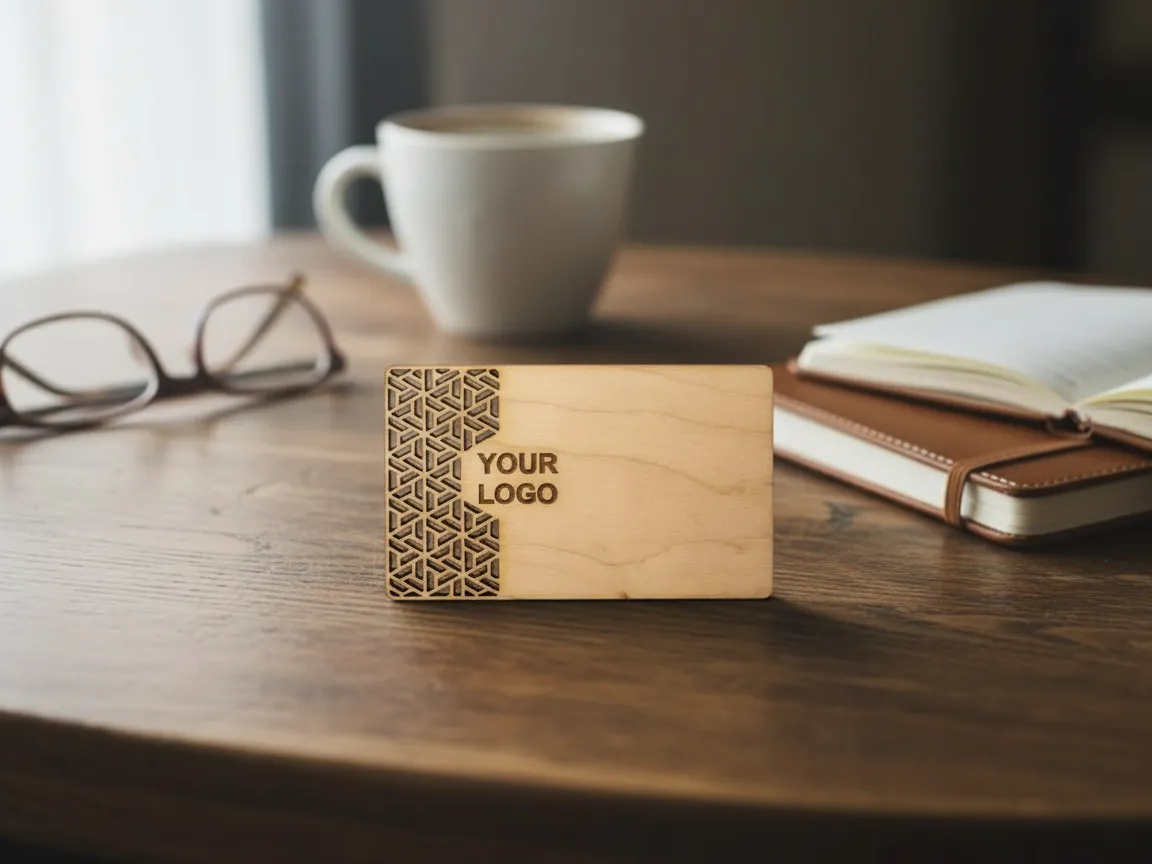 Laser Engraved Wooden Business Card Holder with Custom Logo office desk decor idea