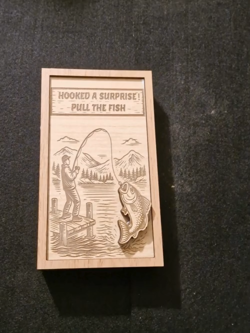 [Laser cut and engrave] Fishing Money Gift Card SVG | Pull the Fish to Open Cash Holder