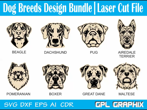 [Laser cut and engrave] Dog Breeds Design Bundle | Laser Cut File | SVG, DXF, EPS, AI & CDR | Digital Download