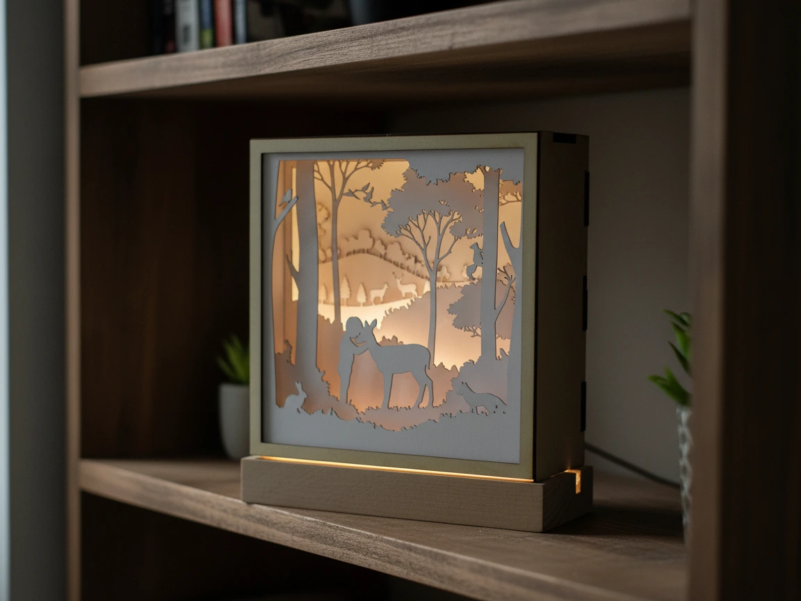 Laser Cut Woodland Scene Shadow Box Lamp shadow box design