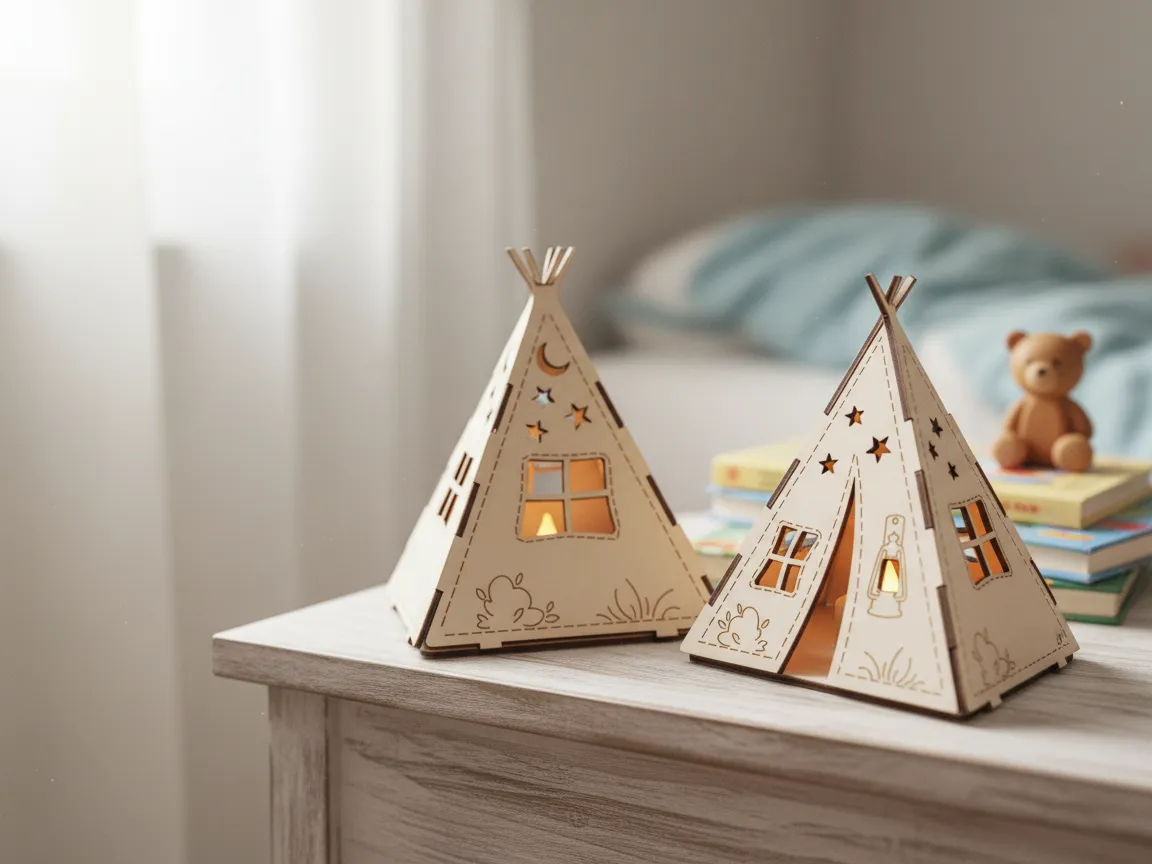 Illuminated Wooden Teepee Night Lights for Nursery - Free Files - Atomm
