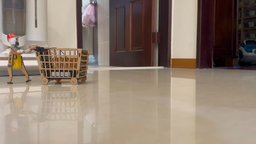 [Laser cut and engrave] Laser Cut Wooden Robot Pushing Solar Powered Cart Model