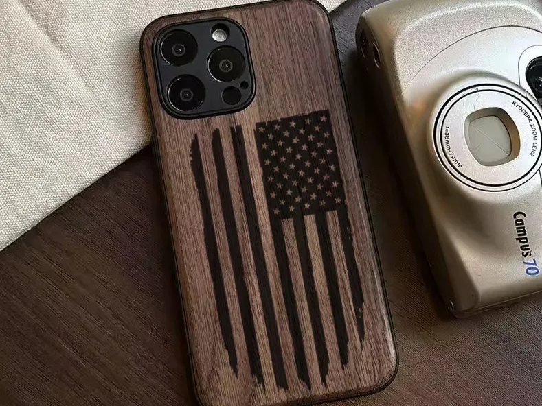 Laser Engraved Wooden American Flag Phone Case — free patriotic laser/print project file on Atomm