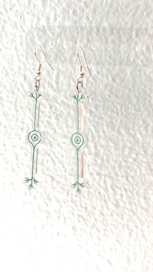 [Laser cut and engrave] Unique neuron design transparent earrings with silver hooks