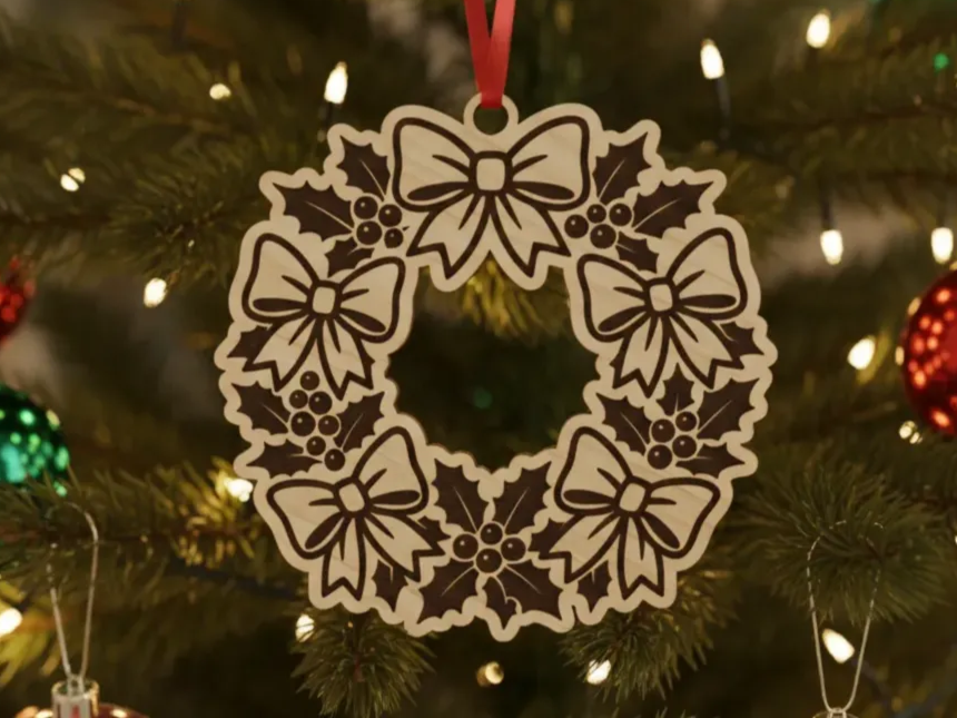 Weihnachtskranz Ornament / Türschild mit Schleifen und Stechpalme Weihnachts Türdekoration Idee
