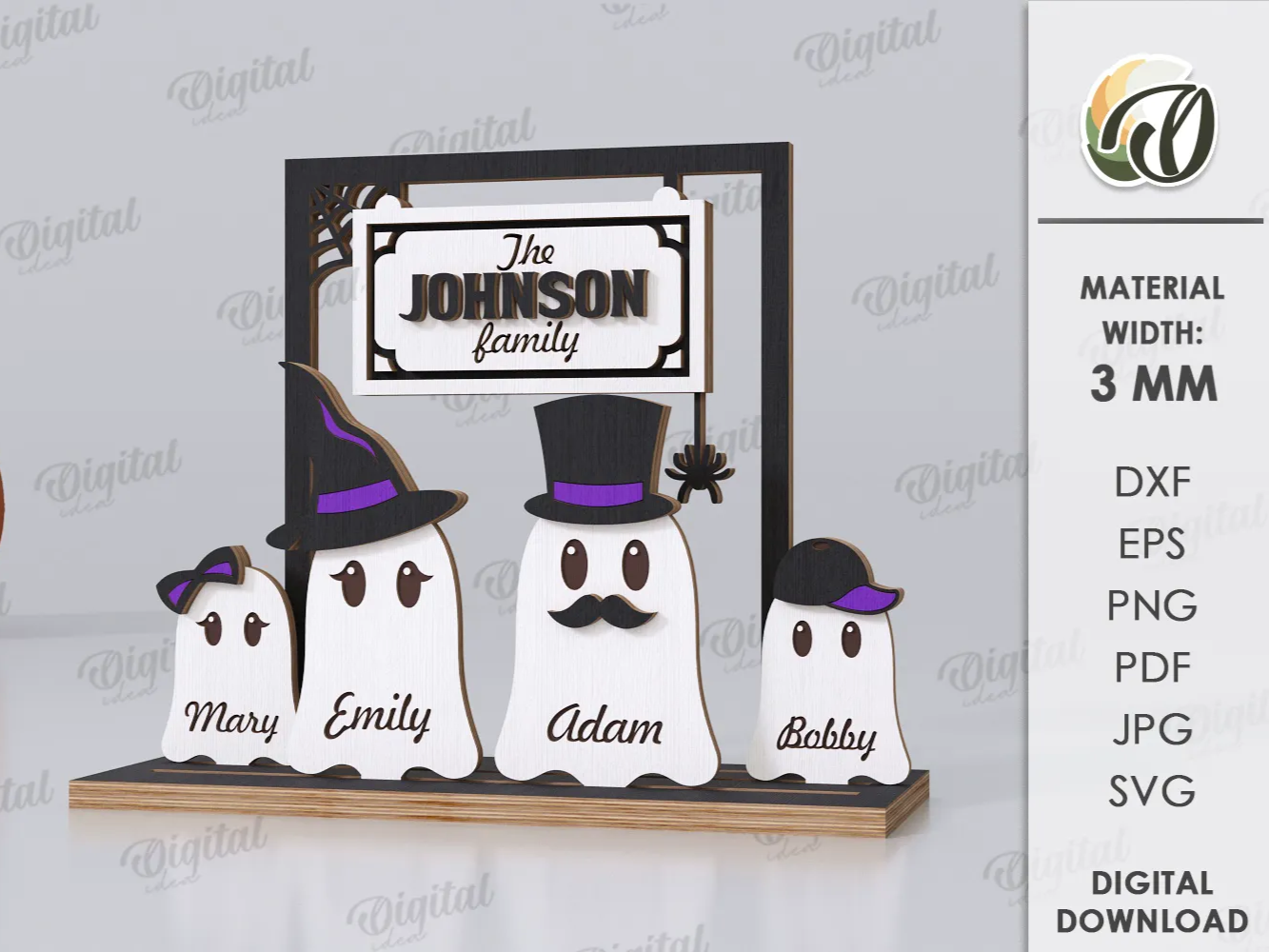 Support familial personnalisé Halloween 3D, décoration d'Halloween pour extérieur découpée au laser