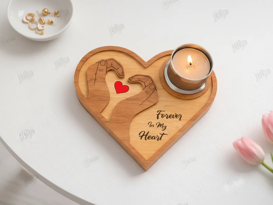 Wooden Heart Candle Holder with Hands valentines day gift design