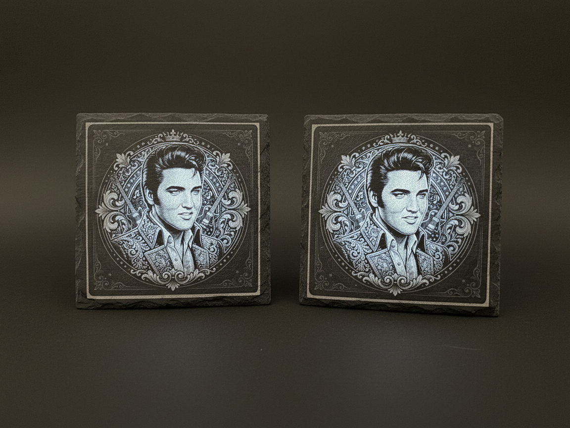 Sottobicchieri quadrati in ardesia con il ritratto di Elvis Presley idea sottobicchieri sublimazione