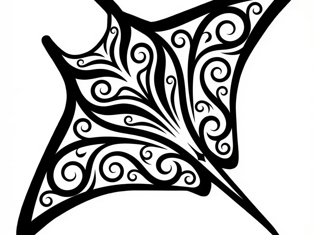 Manta ray silhouette with floral scrollwork wall art