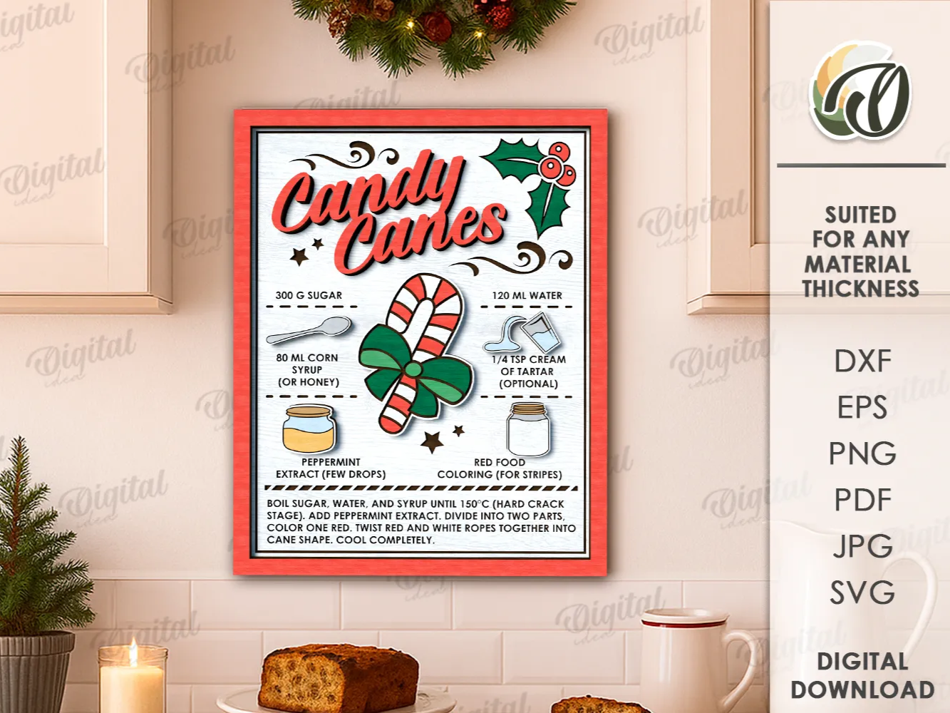 Candy Cane Recipe Kitchen Sign free Christmas SVG laser cut design