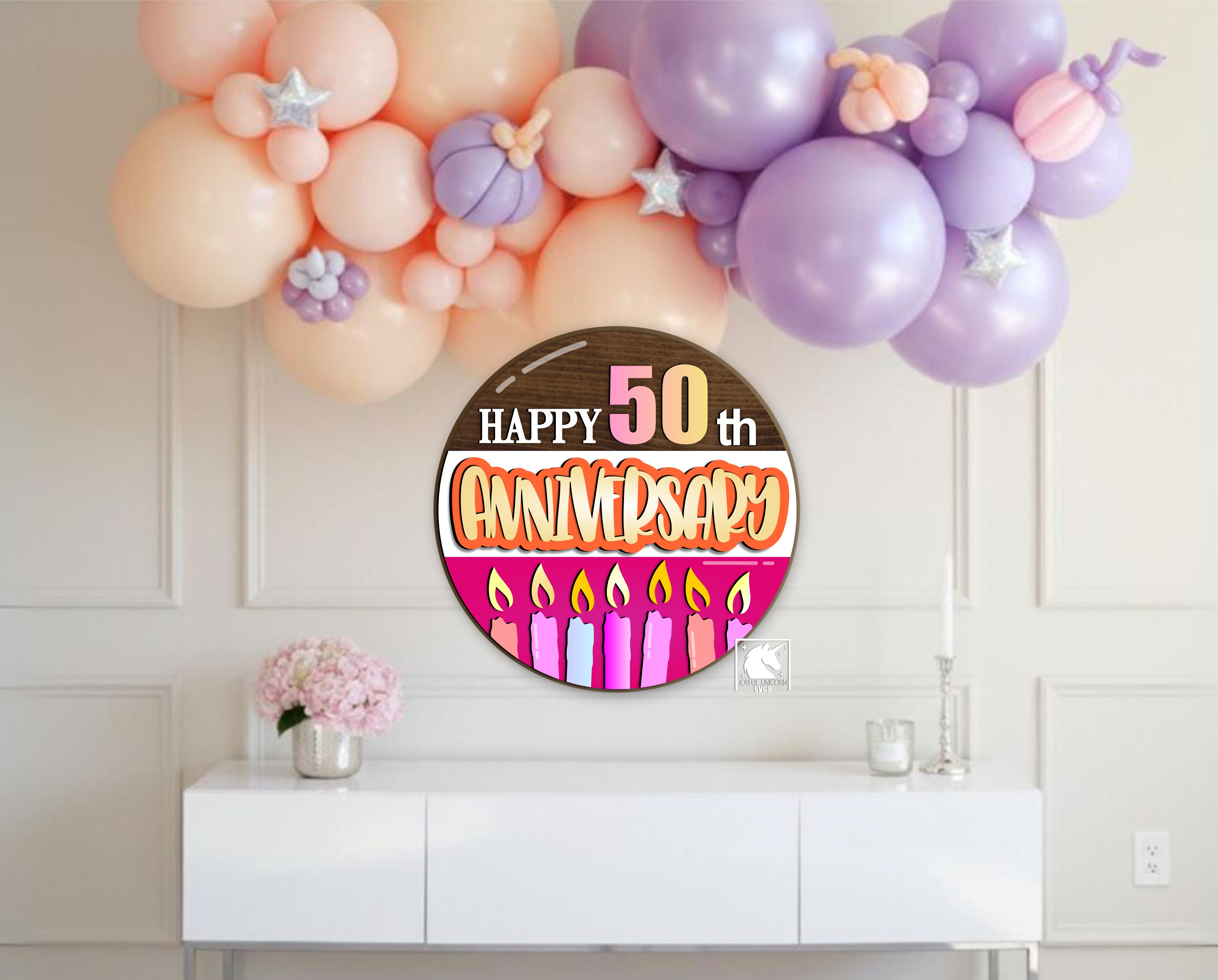 Happy Anniversary Sign with Numbers, Personalized Age Birthday Sign, Birthday Party Decor, Round Door Hanger, Glowforge Laser File, CNC, Cricut anniversary gift for him idea