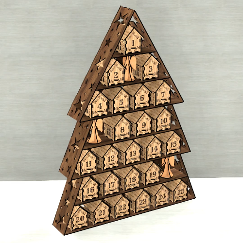 [Laser cut and engrave] Christmas Advent Calendar Tree – Laser Cut Wooden House Countdown