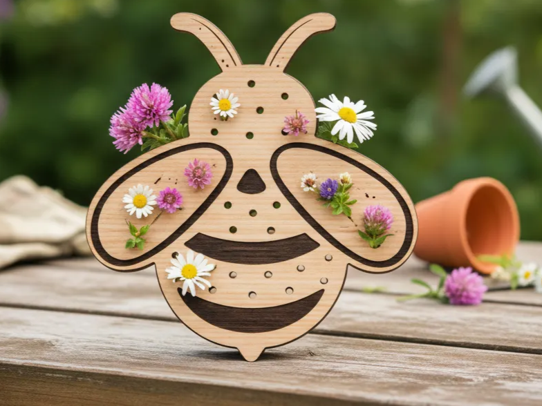 Laser Cut Bee Flower Holder — Kids Nature Craft SVG wooden flower design