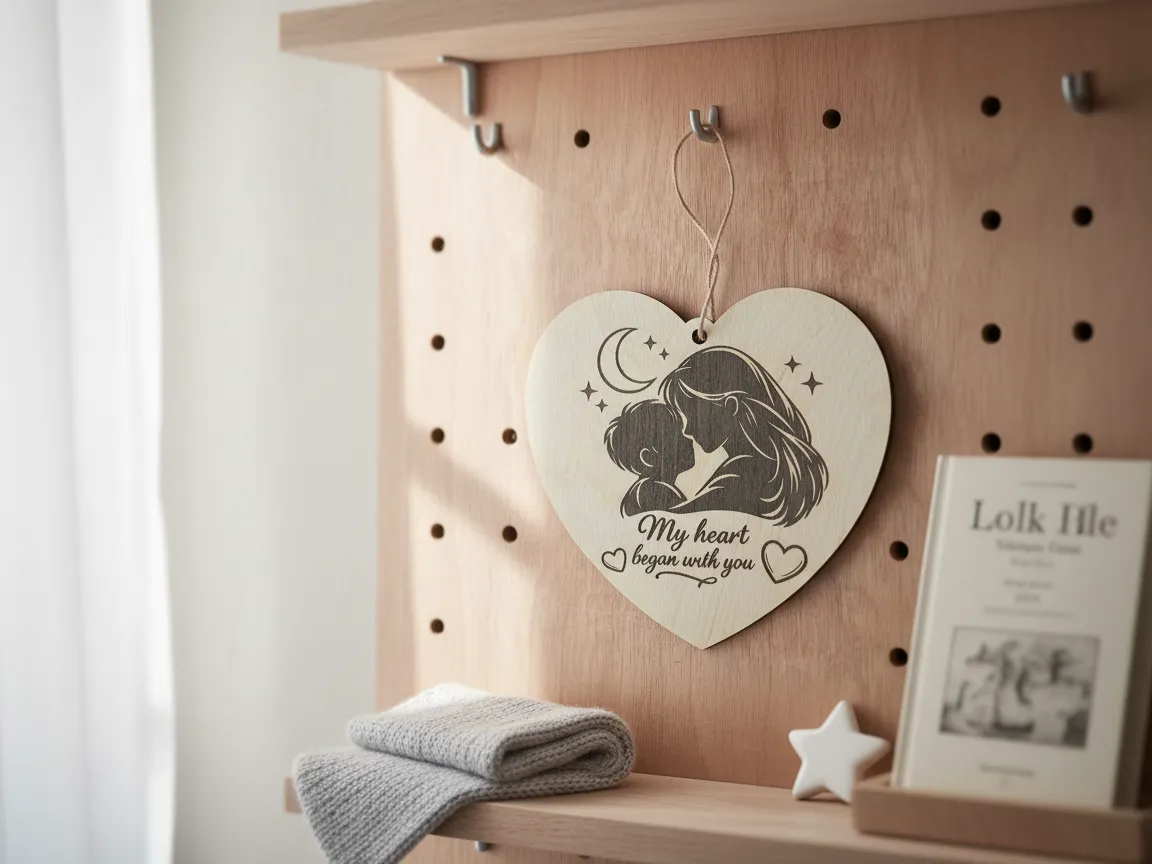 Heart-Shaped Mother and Child Wall Hanging with My Heart Began