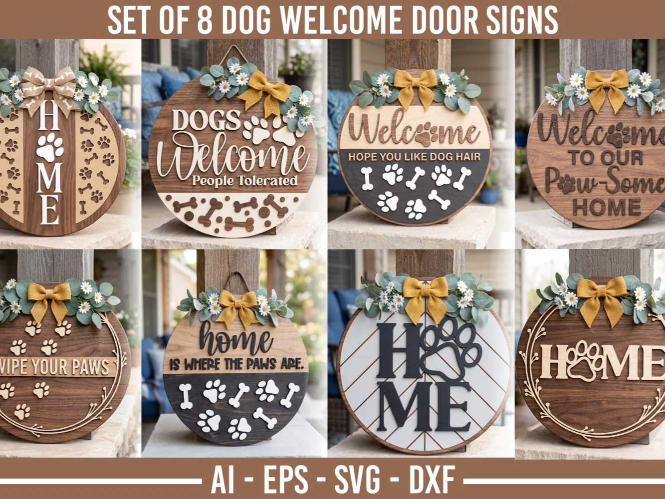 8x Round Wooden Welcome Signs for Dogs Lovers | Ready to Use Files - Atomm