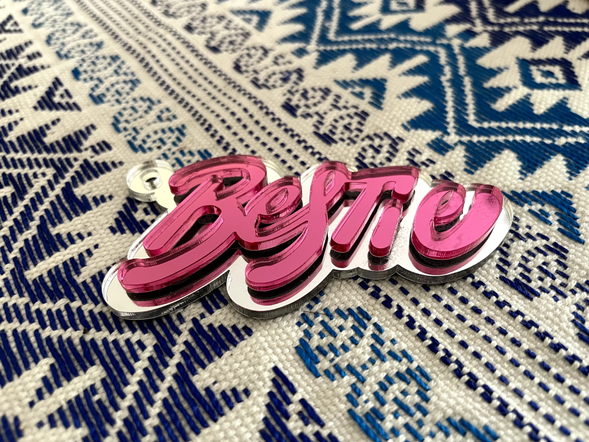 "Bestie" Text Keychain, Layered Mirror Acrylic gift design