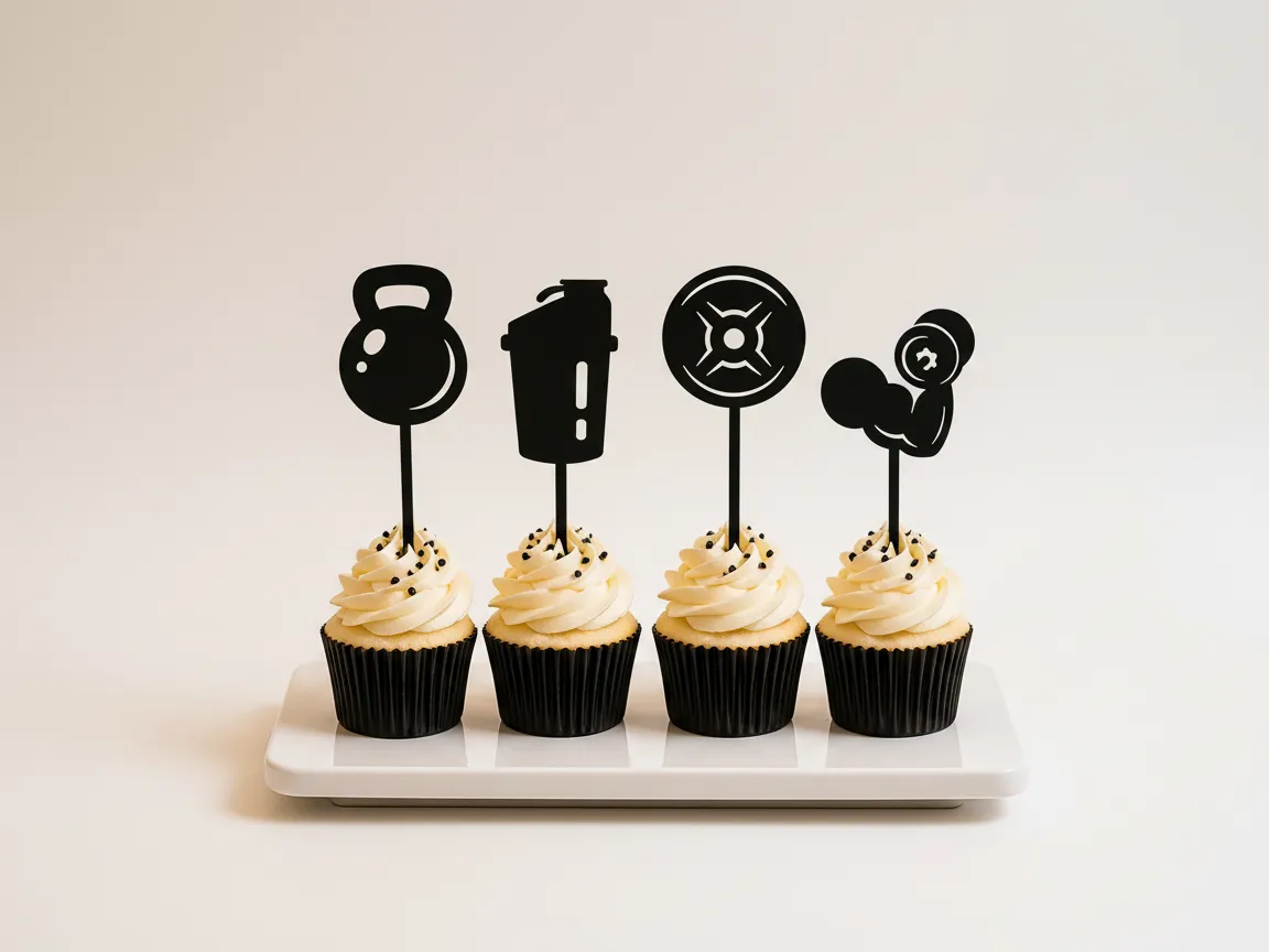 Dumbbell and protein shaker fitness cupcake topper bundle