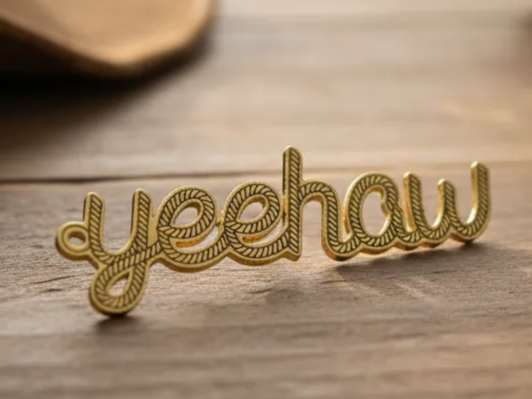 Gold Name Keychain, Rope Pattern ("Yeehaw") gift for her design