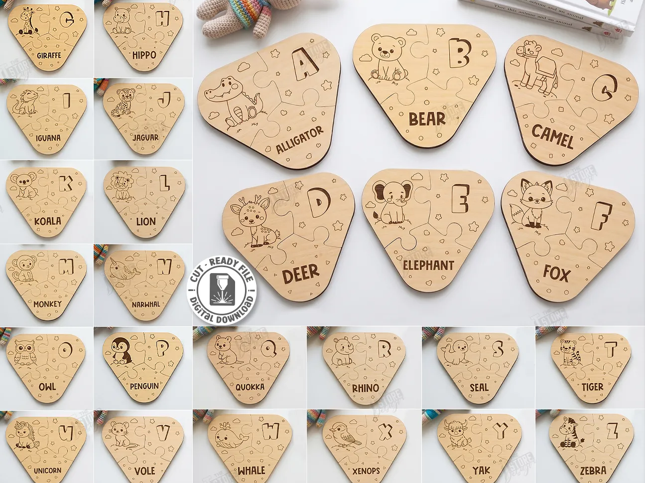 Alphabet Animal Matching Set laser cut word puzzle idea
